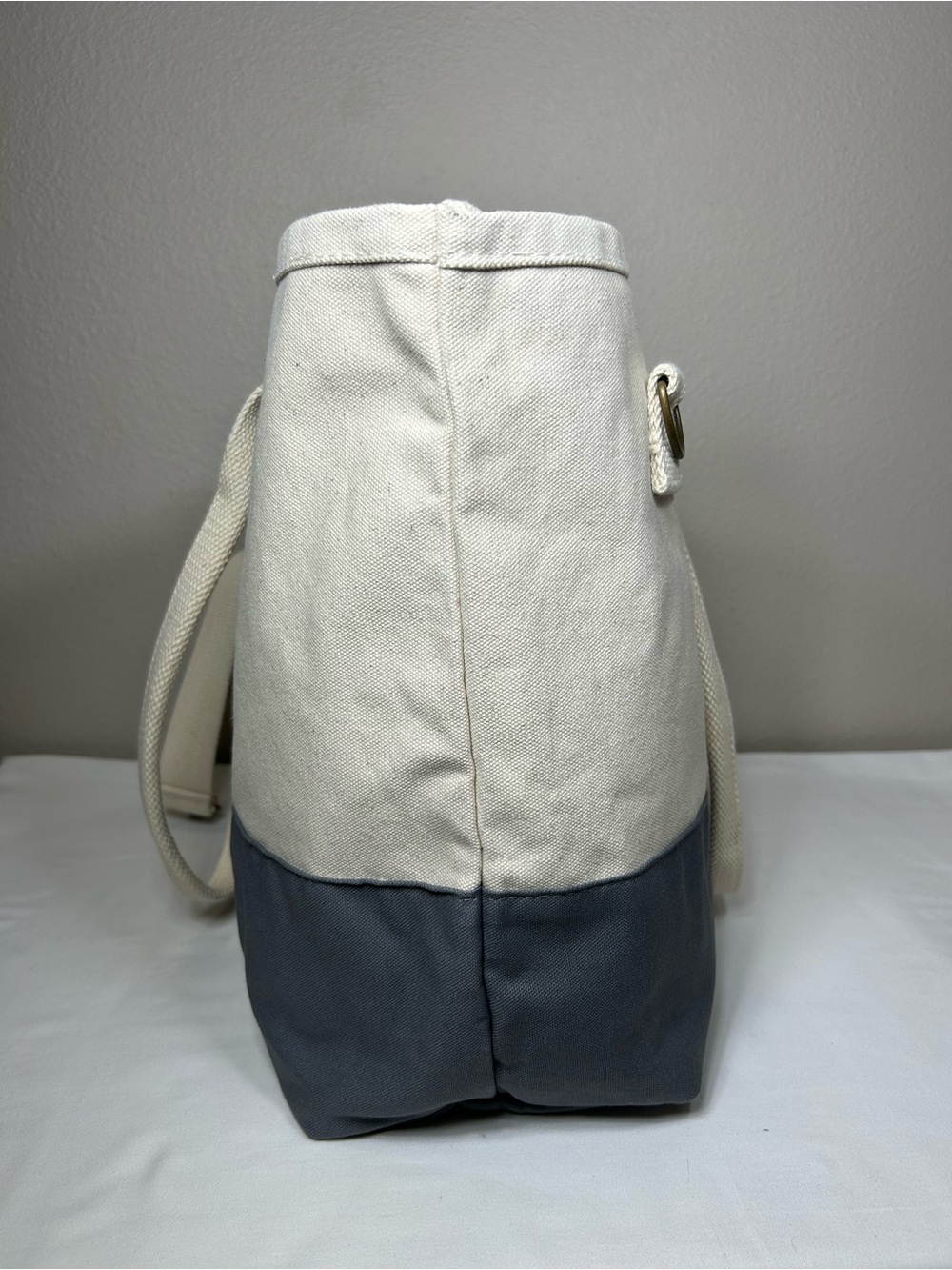 CB STATION Heavy Duty Canvas Two-Tone Cream Gray Utility Tote Bag Weekender - Picture 4 of 16